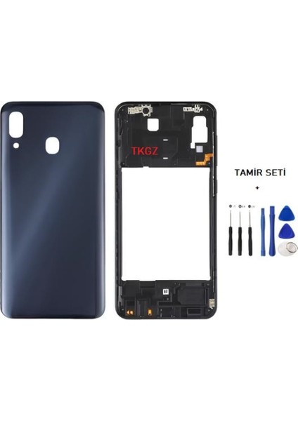 Samsung Galaxy A30 - SM-A305F Full Kasa Arka Kapak Takım Siyah - Tamir Seti
