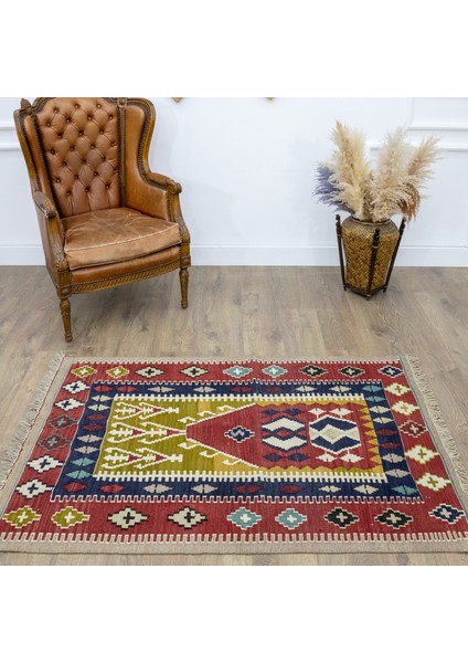 Pecenek Ilkel Desenli El Dokuma Yün Kilim 106X154 cm