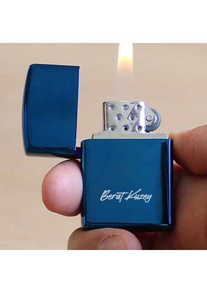 Kişiye Özel Isimli Benzinli Zippo Çakmak Mavi fiyatları