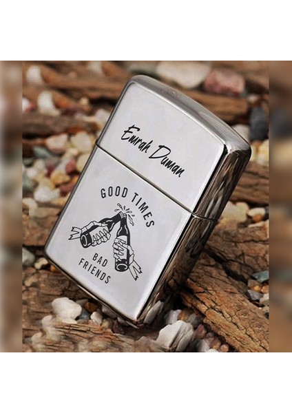 Kişiye Özel Isimli Gazlı Zippo Çakmak Gri