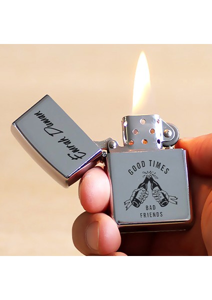 Kişiye Özel Isimli Gazlı Zippo Çakmak Gri