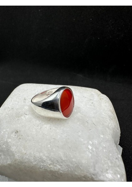 Kırmızı Taşlı Işlemesiz Gümüş Erkek Yüzük fiyatları