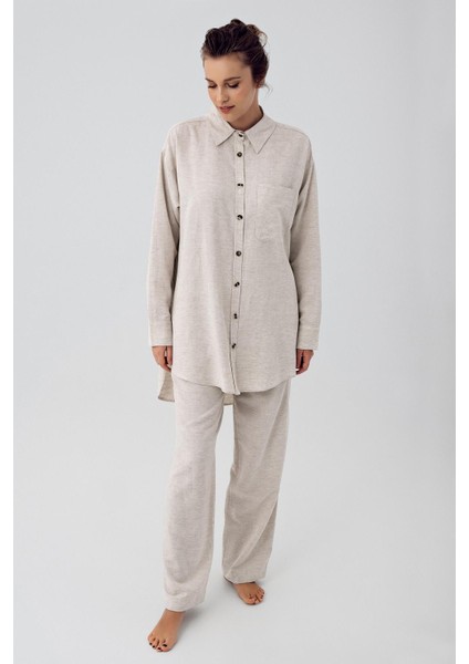 Keten Boyfriend Oversize Gömlek Pantolon Takım K600