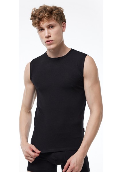 Erkek Siyah Beyaz 2 Li Paket Yuvarlak Yaka Kolsuz Modal Body 007 2M007 fiyatları