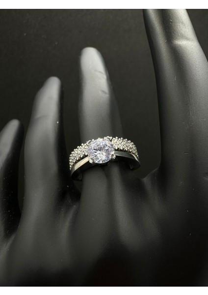 Gümüş Ikili Tektaş Yüzük