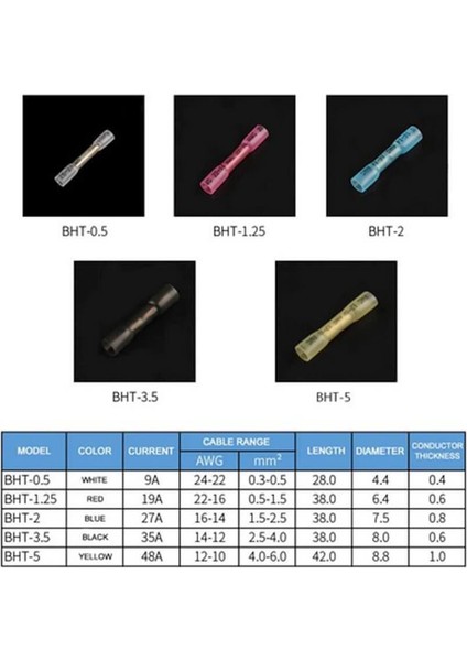 - 50 Adet - Bht-5.5 Isıyla Daralan Makaron 48A / 4-6mm² Su Geçirmez Konnektör - Sarı