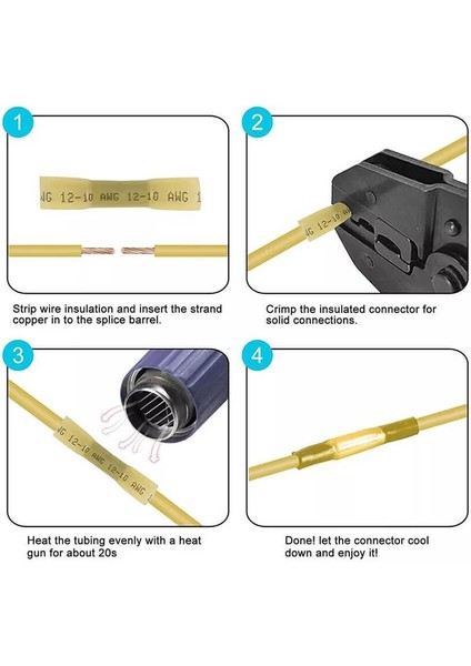 - 50 Adet - Bht-5.5 Isıyla Daralan Makaron 48A / 4-6mm² Su Geçirmez Konnektör - Sarı