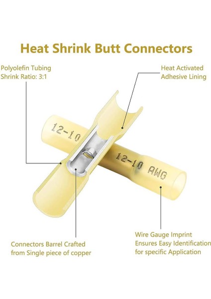 - 50 Adet - Bht-5.5 Isıyla Daralan Makaron 48A / 4-6mm² Su Geçirmez Konnektör - Sarı