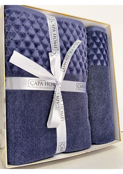 2'Li Jakarlı Kutulu Banyo Havlu Hamam Takımı 1 Adet 70 x 140, 1 Adet 50 x 90 cm