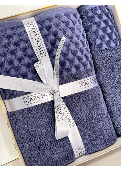 2'Li Jakarlı Kutulu Banyo Havlu Hamam Takımı 1 Adet 70 x 140, 1 Adet 50 x 90 cm