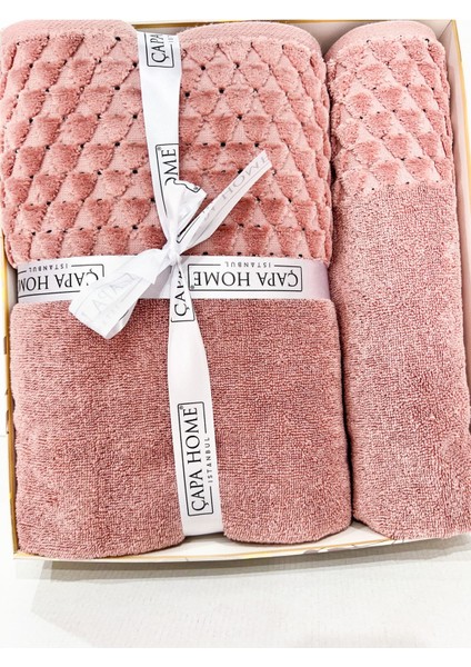 2'Li Jakarlı Kutulu Banyo Havlu Hamam Takımı 1 Adet 70 x 140, 1 Adet 50 x 90 cm