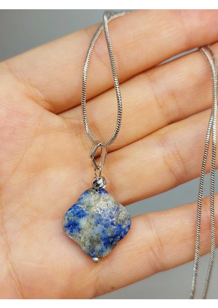 Lapis Taşı Kolye Ucu Yonca Temalı Zincirli (49830)
