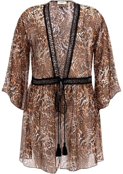 Leopar Desenli Kimono Bağlamalı Pareo E3GK06WE550