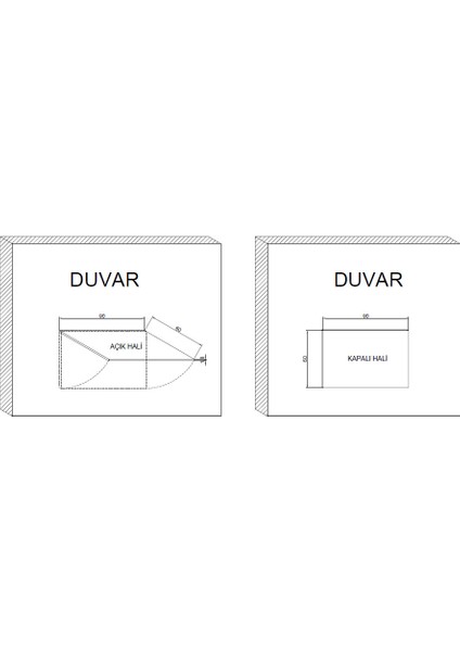 Bmd Mobilya Duvara Monte Mutfak Çalışma Bilgisayar Masası 60*90 CM 18 MM KALINLIK