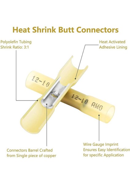 - 10 Adet - Bht-5.5 Isıyla Daralan Makaron 48A / 4-6mm² Su Geçirmez Konnektör - Sarı fırsatları