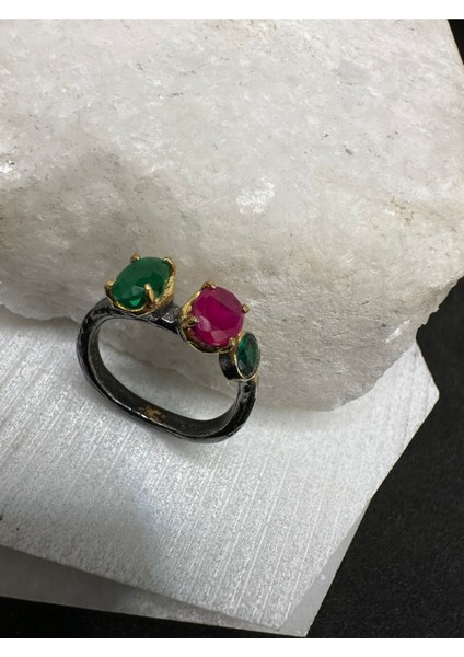 Renkli Zirkon Taşlı Tasarım Gümüş Yüzük modelleri