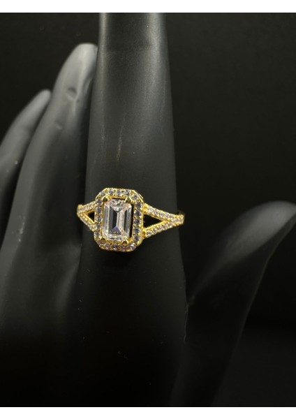 Gümüş Kenarı Taşlı Baget Yüzük