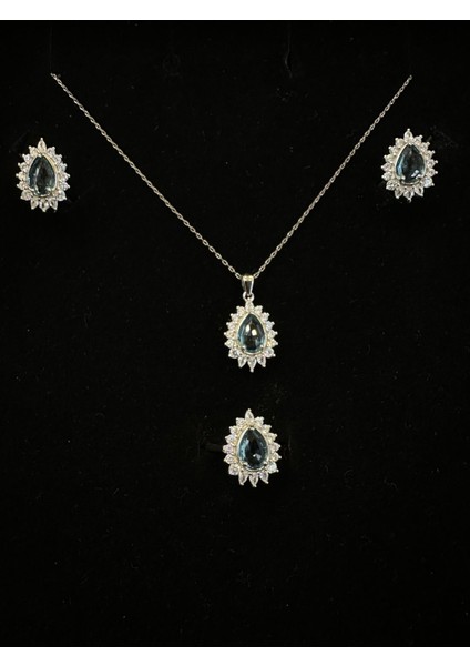 Ithal Mavi Taşlı Gümüş Set