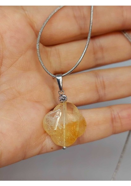 Sitrin Taşı Kolye Ucu Yonca Temalı Zincirli (49820)