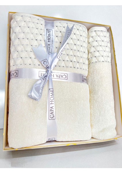 2'Li Jakarlı Kutulu Banyo Havlu Hamam Takımı 1 Adet 70 x 140, 1 Adet 50 x 90 cm