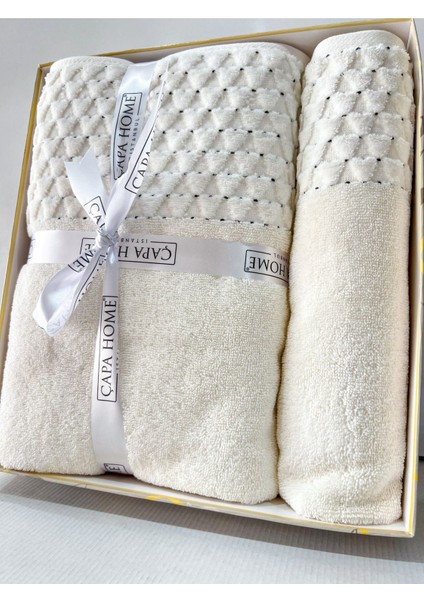 2'Li Jakarlı Kutulu Banyo Havlu Hamam Takımı 1 Adet 70 x 140, 1 Adet 50 x 90 cm