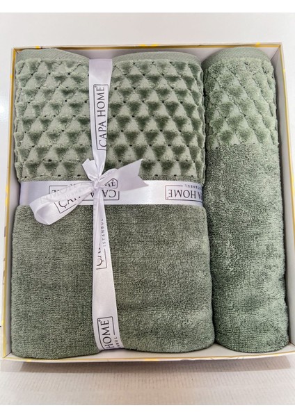 2'Li Jakarlı Kutulu Banyo Havlu Hamam Takımı 1 Adet 70 x 140, 1 Adet 50 x 90 cm