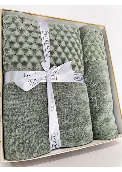 2'Li Jakarlı Kutulu Banyo Havlu Hamam Takımı 1 Adet 70 x 140, 1 Adet 50 x 90 cm