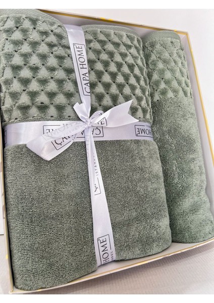 2'Li Jakarlı Kutulu Banyo Havlu Hamam Takımı 1 Adet 70 x 140, 1 Adet 50 x 90 cm