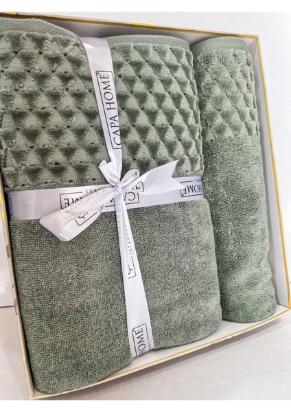 2'Li Jakarlı Kutulu Banyo Havlu Hamam Takımı 1 Adet 70 x 140, 1 Adet 50 x 90 cm