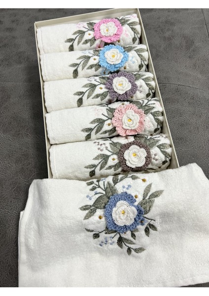 6'Lı 3d El Işleme Çiçek Buket Desenli Kutulu Çeyizlik 50 x 90 cm El Yüz Havlu Seti fiyatları