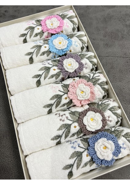 6'Lı 3d El Işleme Çiçek Buket Desenli Kutulu Çeyizlik 50 x 90 cm El Yüz Havlu Seti modelleri