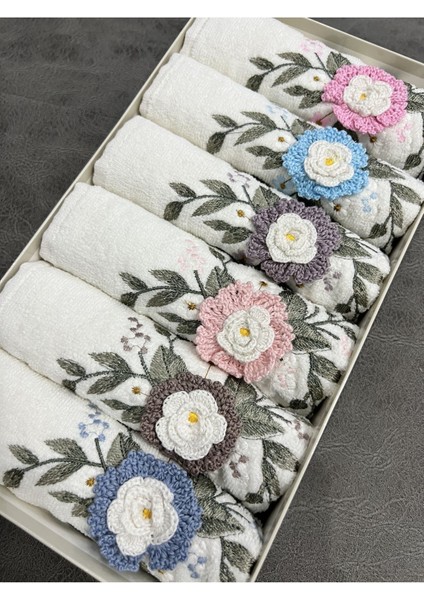6'Lı 3d El Işleme Çiçek Buket Desenli Kutulu Çeyizlik 50 x 90 cm El Yüz Havlu Seti fırsatları