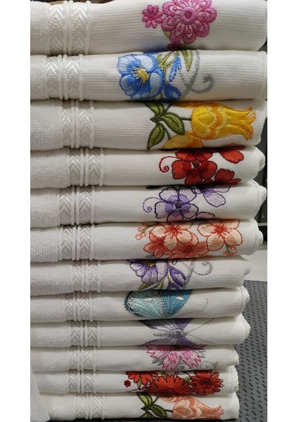 ( 12 Adet ) Çeyizlik Nakışlı El Yüz Havlusu 50 x 90 cm cm Beyaz ( 2 Ad Mutfak Havlusu ) modelleri