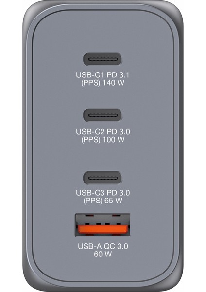 Verbatım 32205 - 240 W GAN Hızlı Şarj 4 Bağlantı Noktalı C 1 x Usb-C® PD 140W /1 x Usb-C® PD 100W / 1 x Usb-C® PD 65W / 1 x Usb-A QC 3.0 modelleri