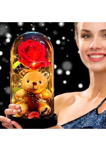 Ayıcıklı Işıklı Teraryum & Gold Rose Gül Kolye fiyatları