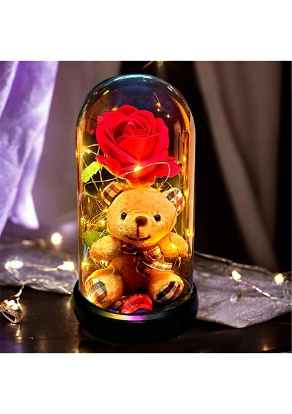 Ayıcıklı Işıklı Teraryum & Gold Rose Gül Kolye fırsatları