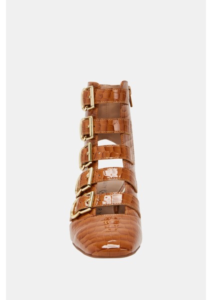 The Clarra Buckle Kadın Taba Croco Topuklu Tasarım Ayakkabı