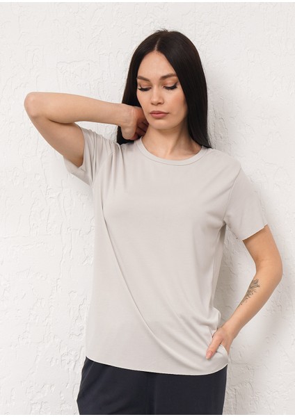 Kısa Kollu Bisiklet Yaka Modal Karışımlı T-Shirt