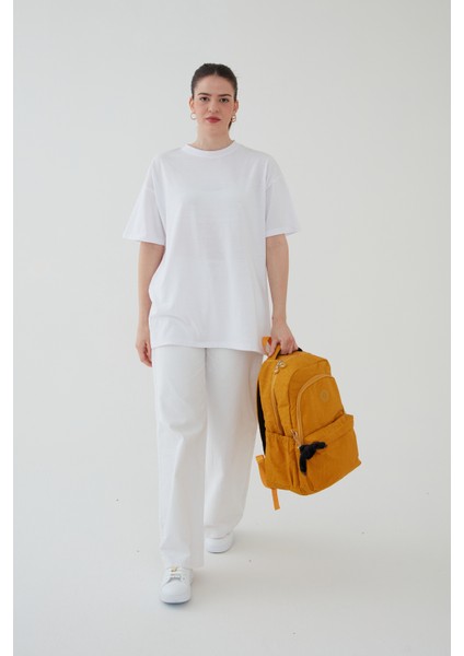 Unisex Siyah Su Geçirmez Krinkıl Kumaş Günlük Sırt Çantası Seyahat ve Okul Çantası Bergamo