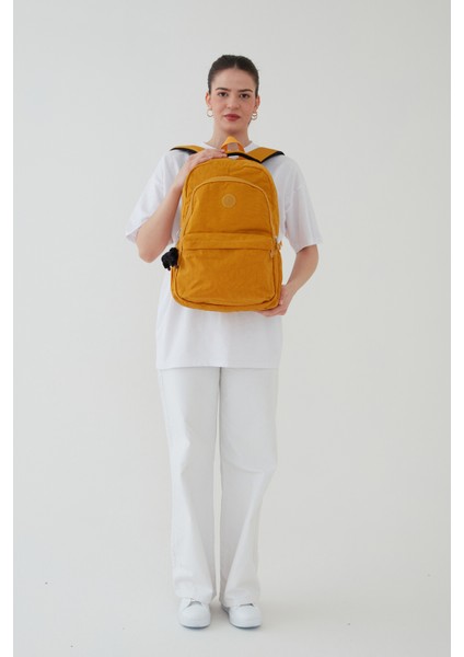 Unisex Siyah Su Geçirmez Krinkıl Kumaş Günlük Sırt Çantası Seyahat ve Okul Çantası Bergamo modelleri