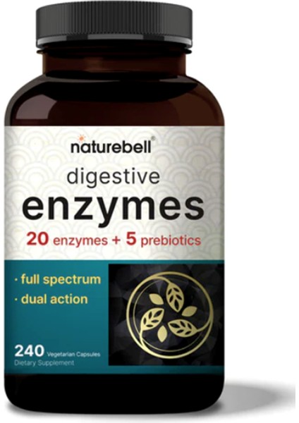 Digestive Enzymes With Prebiotics 240 Veggie Capsules - 20 Enzyme & 5 Prebiotic Complex