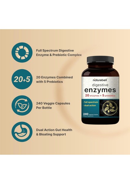 Digestive Enzymes With Prebiotics 240 Veggie Capsules - 20 Enzyme & 5 Prebiotic Complex fiyatları