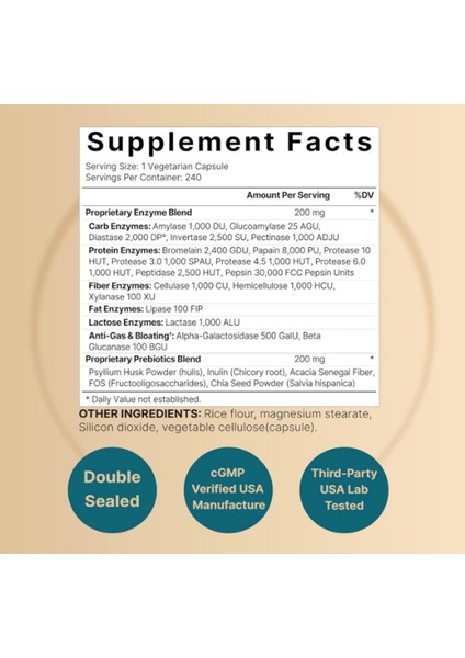 Digestive Enzymes With Prebiotics 240 Veggie Capsules - 20 Enzyme & 5 Prebiotic Complex modelleri