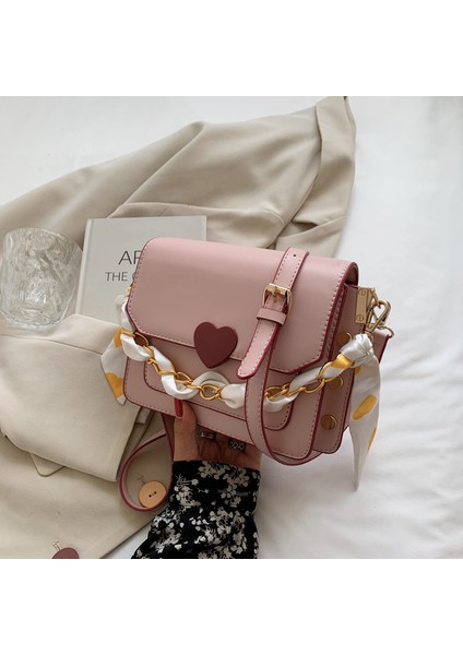 Kadınlar Için Yüksek Görünümlü Kalp Şeklinde Tokalı Omuz Çantası, Baharın Yeni Moda Çapraz Askılı Çantası, Modaya Uygun ve Çok Yönlü Ins Zincir Küçük Kare Çanta (Yurt Dışından)