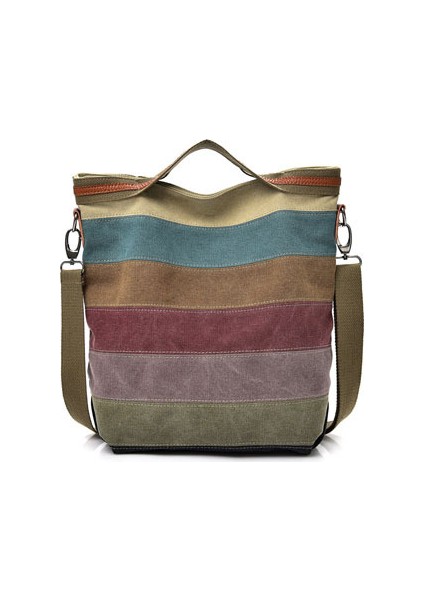 Gündelik Kadın Çantası Basit Edebi Tuval Taşınabilir Omuz Crossbody Çanta Büyük Kapasiteli Çok Bölmeli Eklenmiş Kanvas Çanta FB15 (Yurt Dışından)