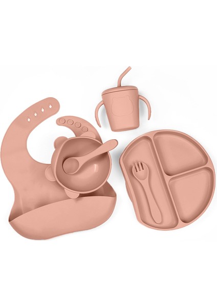 Çocuk Sofra Takımı Bebek Silikon Önlük Bebek Sofra Kaşık ve Çatal Anti-Düşme Seti Çocuk Kase Gıda Takviyesi Sofra Seti (Yurt Dışından)