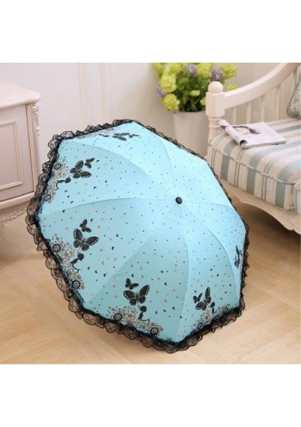 On Kemikli Büyük Şemsiye Katlanabilir Yağmur Veya Parlaklık Şemsiyesi Siyah Plastik Anti-Güneş ve Anti-Uv Güneş Şemsiyesi Erkek Şemsiyesi (Yurt Dışından)