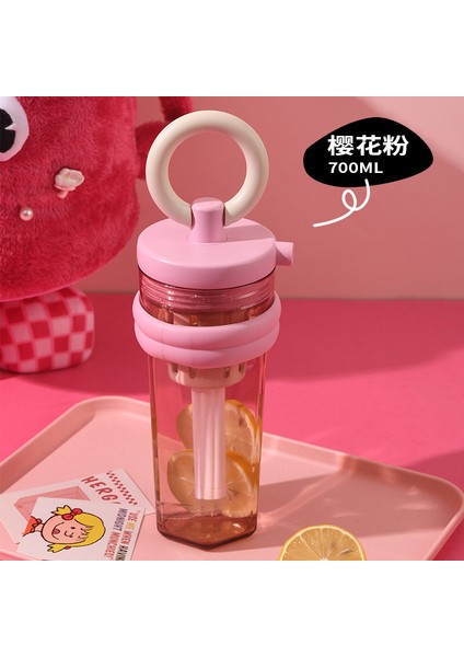 Öğrenci Yaz Su Bardağı, Kızın Yüksek Görünümlü Plastik Bardak, Yüksek Sıcaklığa Dayanıklı, Sevimli, Taşınabilir Dış Mekan Işık Lüks Saman Bardak (Yurt Dışından)