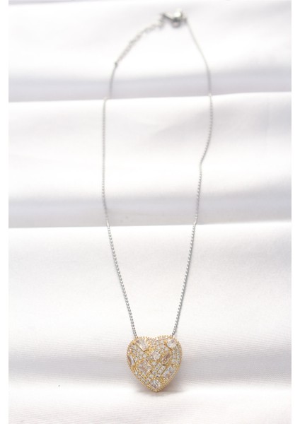 316L Çelik Çift Renk Zirkon Taşlı Kalp Kolye - EBJ240521W24275 fiyatları