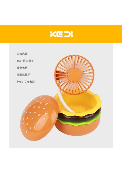 Yaratıcı Hamburg USB Mini Fan El Kozmetik Ayna Taşınabilir Ofis Çalışma Masaüstü Şarj Edilebilir Fan (Yurt Dışından)